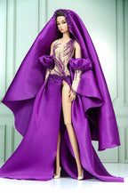 DELUXE | Imperial Amethyst Beaded Cape Gown for 1/6 Scale Fashion Doll | Plastiktiara