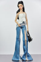 SIMPLE TABOO | Lace Split Denim Outfit for Fashion Royalty Dolls | Handmade Doll Jeans & Chiffon Top (Each sold separately) | Integrity Toys Clothes