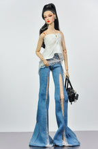 SIMPLE TABOO | Lace Split Denim Outfit for Fashion Royalty Dolls | Handmade Doll Jeans & Chiffon Top (Each sold separately) | Integrity Toys Clothes