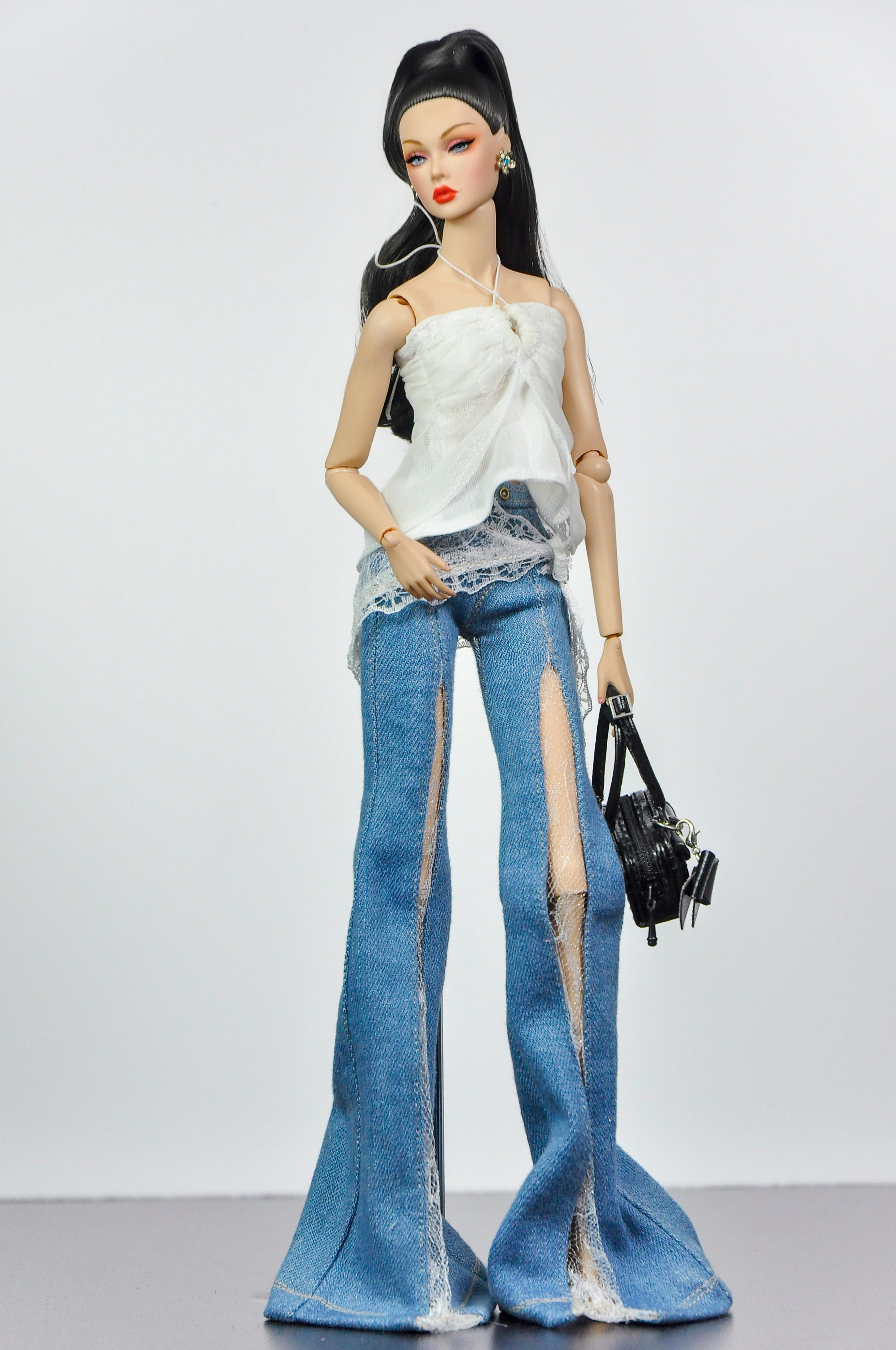 SIMPLE TABOO | Lace Split Denim Outfit for Fashion Royalty Dolls | Handmade Doll Jeans & Chiffon Top (Each sold separately) | Integrity Toys Clothes