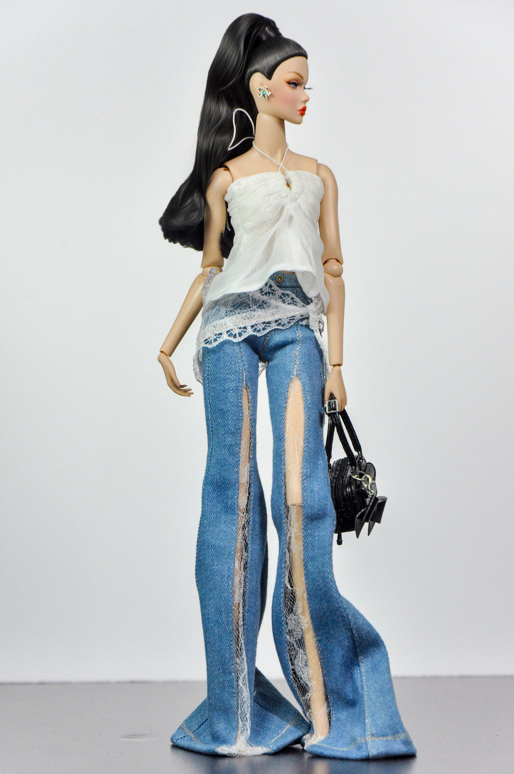 SIMPLE TABOO | Lace Split Denim Outfit for Fashion Royalty Dolls | Handmade Doll Jeans & Chiffon Top (Each sold separately) | Integrity Toys Clothes