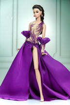 DELUXE | Imperial Amethyst Beaded Cape Gown for 1/6 Scale Fashion Doll | Plastiktiara