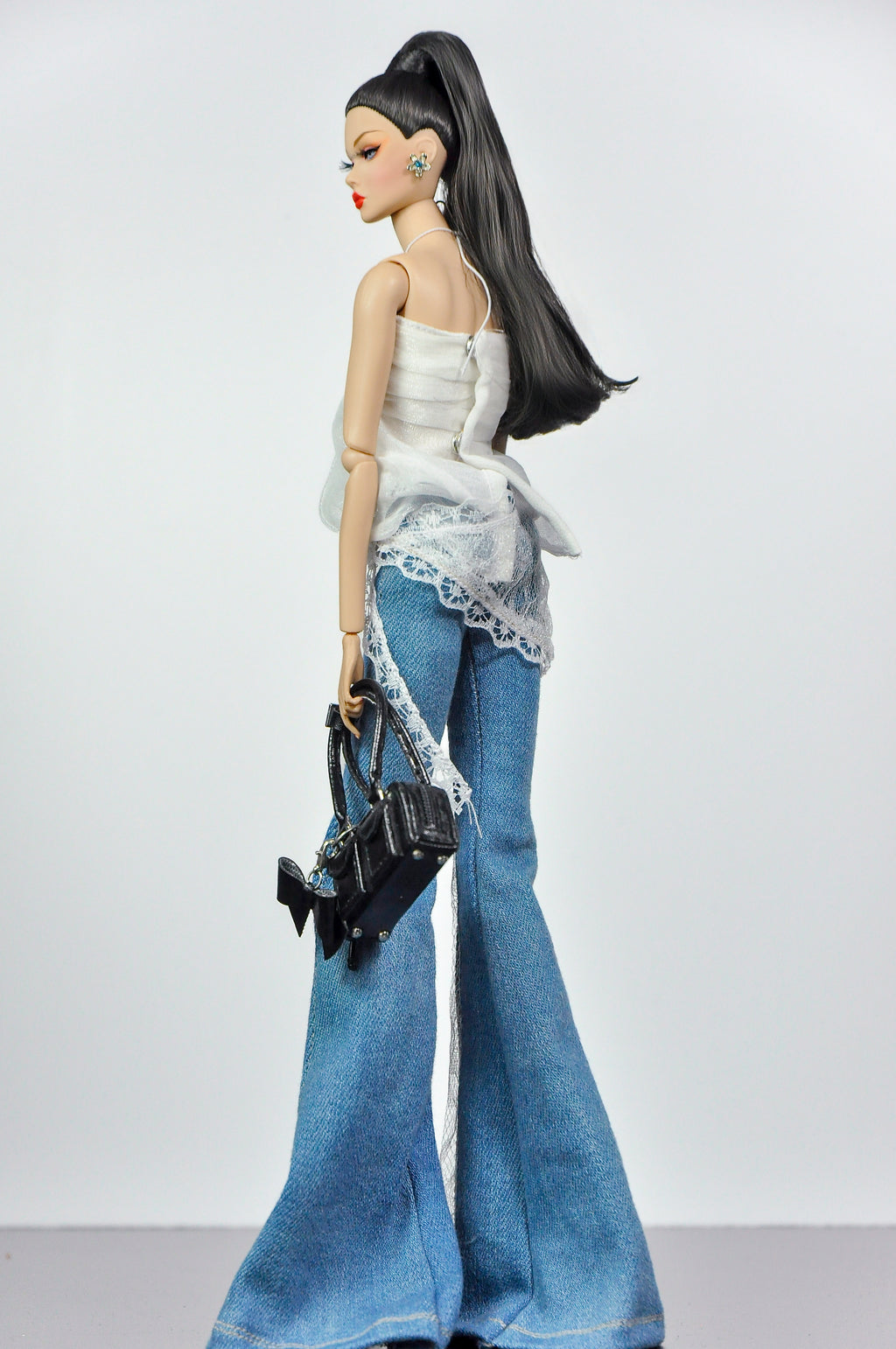 SIMPLE TABOO | Lace Split Denim Outfit for Fashion Royalty Dolls | Handmade Doll Jeans & Chiffon Top (Each sold separately) | Integrity Toys Clothes