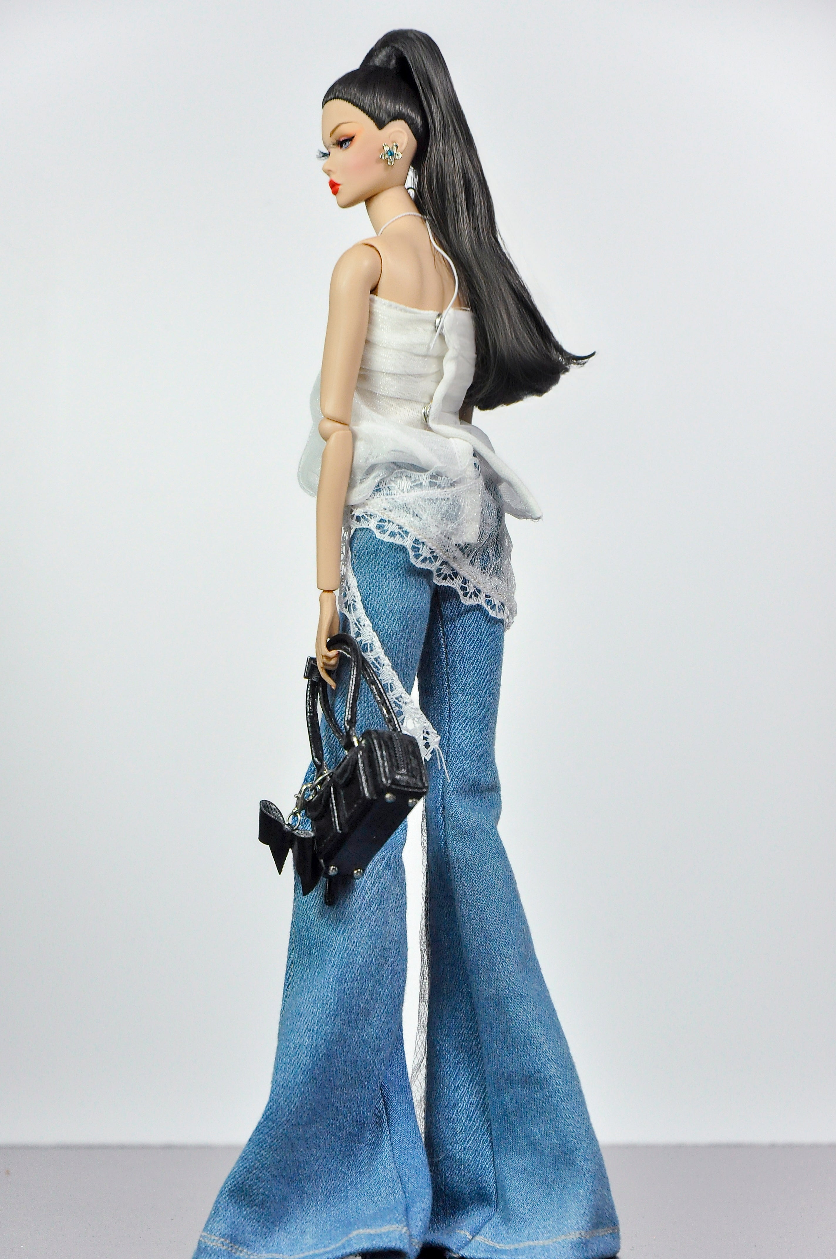 SIMPLE TABOO | Lace Split Denim Outfit for Fashion Royalty Dolls | Handmade Doll Jeans & Chiffon Top (Each sold separately) | Integrity Toys Clothes
