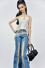 SIMPLE TABOO | Lace Split Denim Outfit for Fashion Royalty Dolls | Handmade Doll Jeans & Chiffon Top (Each sold separately) | Integrity Toys Clothes
