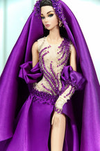 DELUXE | Imperial Amethyst Beaded Cape Gown for 1/6 Scale Fashion Doll | Plastiktiara