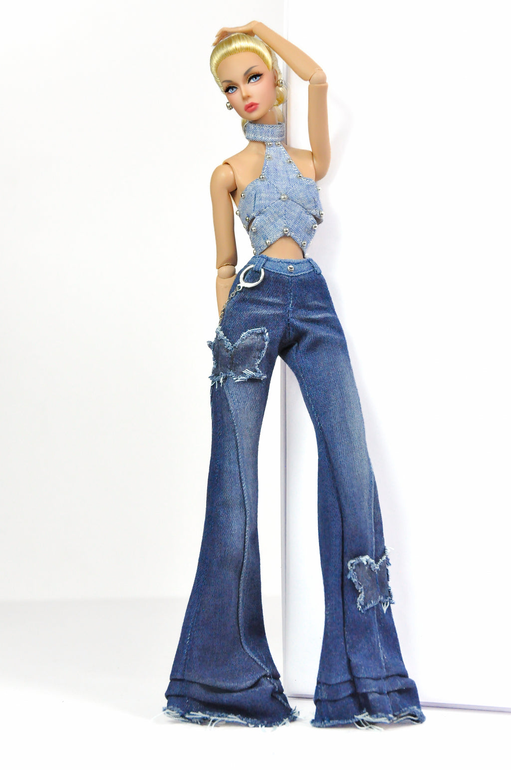 DENIM DIVA |Silver Jeans Chain Charm with Handcuff Rings – Fashion Royalty 6.0 Doll Accessory | 1/6 Scale Doll Charm | Plastiktiara
