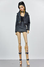 SIMPLE TABOO | OOAK Fashion Royalty Black Pinstripe Blazer Mini Dress Set | Handmade Doll Clothes for 12” Fashion Dolls
