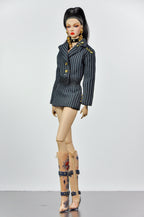 SIMPLE TABOO | OOAK Fashion Royalty Black Pinstripe Blazer Mini Dress Set | Handmade Doll Clothes for 12” Fashion Dolls