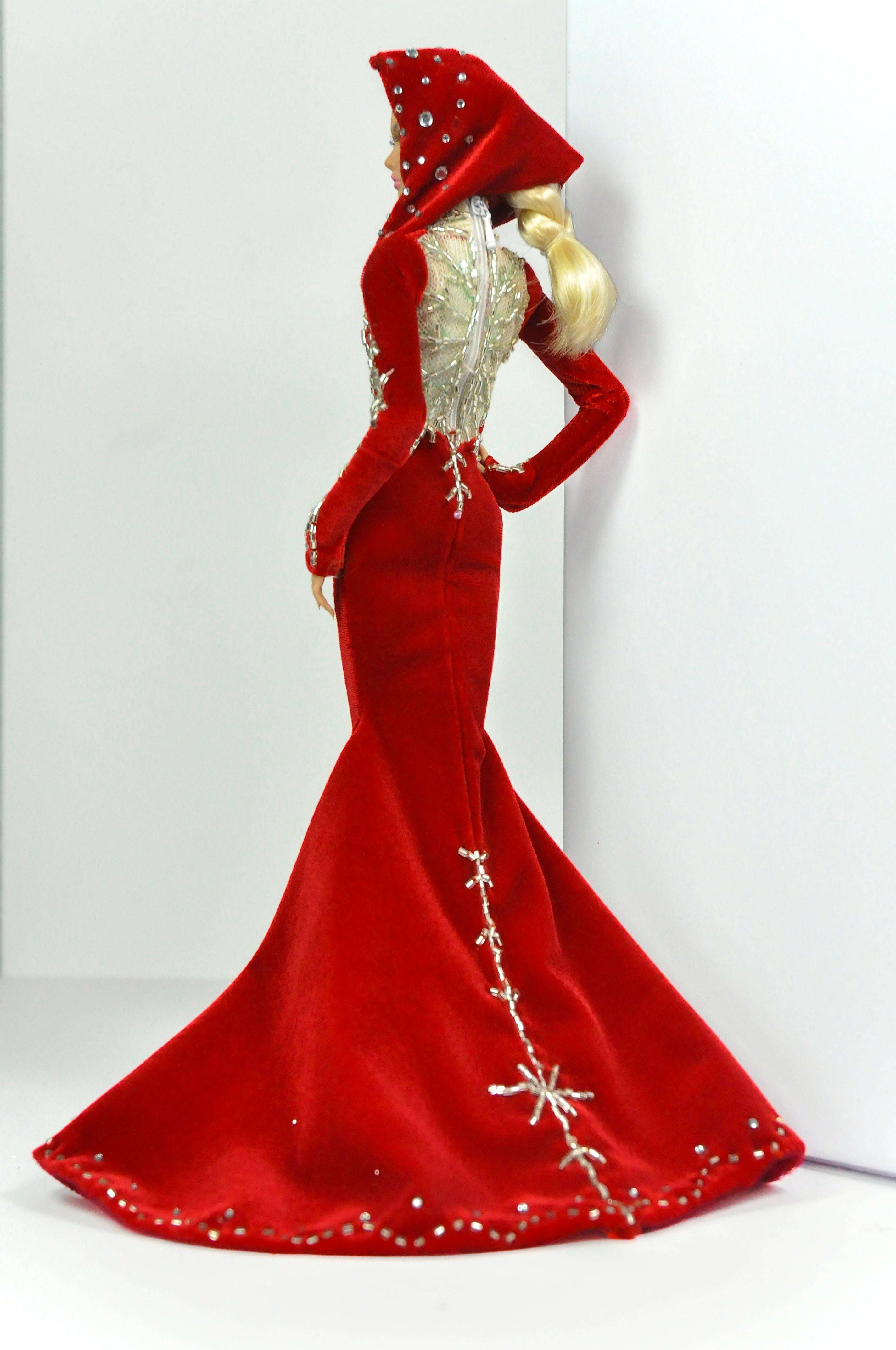 OOAK | Red Embellished Hooded Gown – 1/6 High Fashion doll clothes | Couture | Plastiktiara