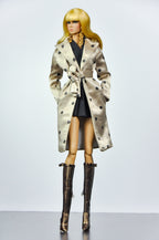 SIMPLE TABOO | Noir Tailored Waistcoat & Pleated Mini Skirt Set with Champagne Polka Dot Coat | Fashion Royalty Doll Clothes