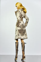 SIMPLE TABOO | Noir Tailored Waistcoat & Pleated Mini Skirt Set with Champagne Polka Dot Coat | Fashion Royalty Doll Clothes