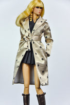 SIMPLE TABOO | Noir Tailored Waistcoat & Pleated Mini Skirt Set with Champagne Polka Dot Coat | Fashion Royalty Doll Clothes