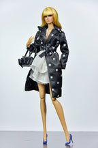SIMPLE TABOO | Midnight Polka Dot Coat & Cloud Ruffle Dress Set | Fashion Royalty Doll Clothes