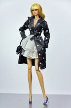 SIMPLE TABOO | Midnight Polka Dot Coat & Cloud Ruffle Dress Set | Fashion Royalty Doll Clothes