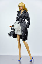 SIMPLE TABOO | Midnight Polka Dot Coat & Cloud Ruffle Dress Set | Fashion Royalty Doll Clothes