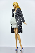 SIMPLE TABOO | Midnight Polka Dot Coat & Cloud Ruffle Dress Set | Fashion Royalty Doll Clothes