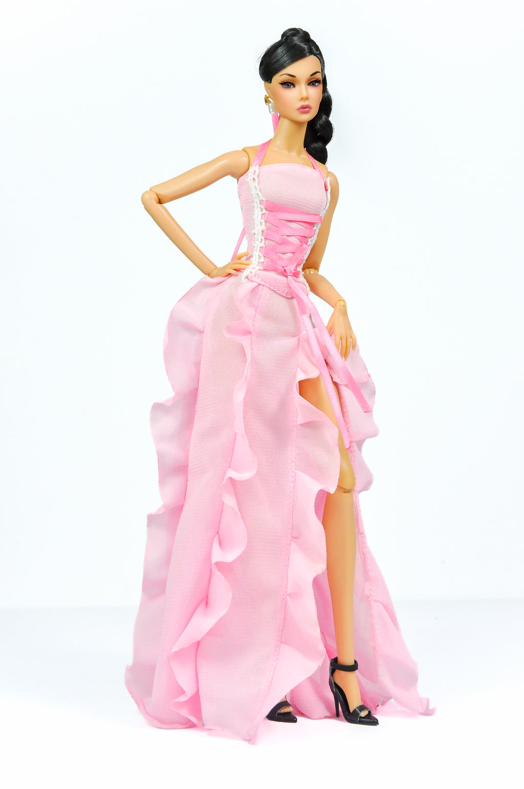 ORDINARY GIRLS | Pink Ruffled Corset Gown – 1/6 Scale High Fashion Doll Clothes