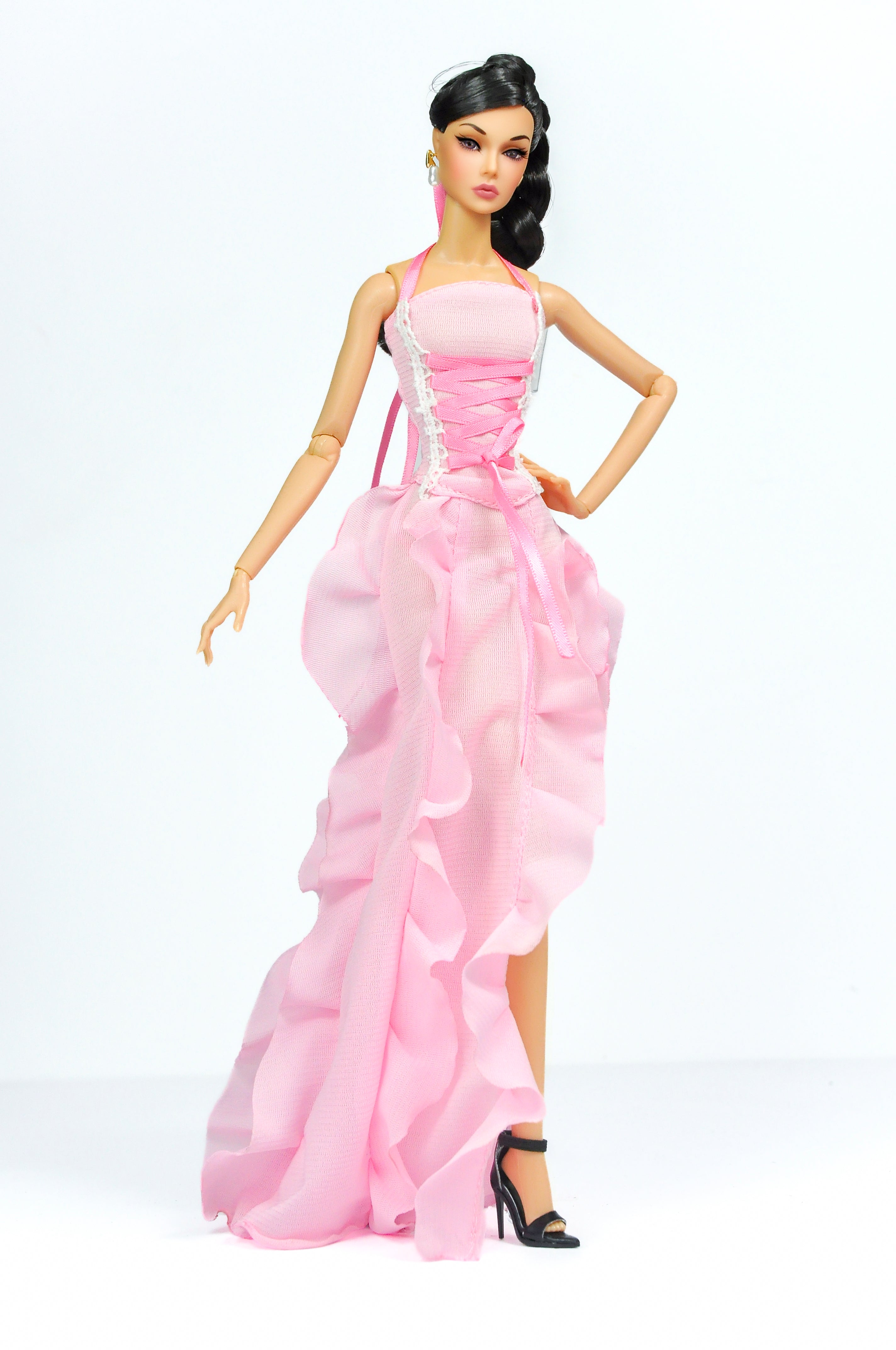 ORDINARY GIRLS | Pink Ruffled Corset Gown – 1/6 Scale High Fashion Doll Clothes