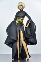 BASIC | Black Dragon Couture Gown for Fashion Royalty Dolls | OOAK High Fashion Doll Clothes by Plastik Tiara