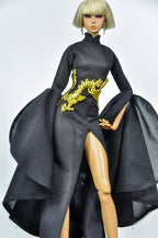 BASIC | Black Dragon Couture Gown for Fashion Royalty Dolls | OOAK High Fashion Doll Clothes by Plastik Tiara