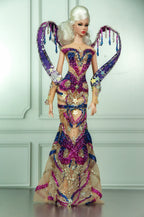 HAUTE | CELESTIAL SERAPH | Purple Celestial Beaded Couture Gown with Sculptural Wings for Fashion Royalty 1/6 Doll | PLASTIKTIARA