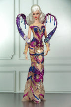 HAUTE | CELESTIAL SERAPH | Purple Celestial Beaded Couture Gown with Sculptural Wings for Fashion Royalty 1/6 Doll | PLASTIKTIARA