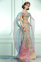HAUTE | AURORA VEIL | Iridescent Beaded Couture Gown with Draped Cape for Fashion Royalty 1/6 Doll | PLASTIKTIARA
