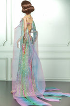 HAUTE | AURORA VEIL | Iridescent Beaded Couture Gown with Draped Cape for Fashion Royalty 1/6 Doll | PLASTIKTIARA
