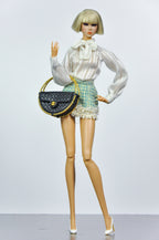 CULINARY CAPTIVATING | Parisian Bow Blouse & Tweed Mini Skirt Set for Fashion Royalty Dolls | 1/6 Scale Doll Clothes by Plastik Tiara