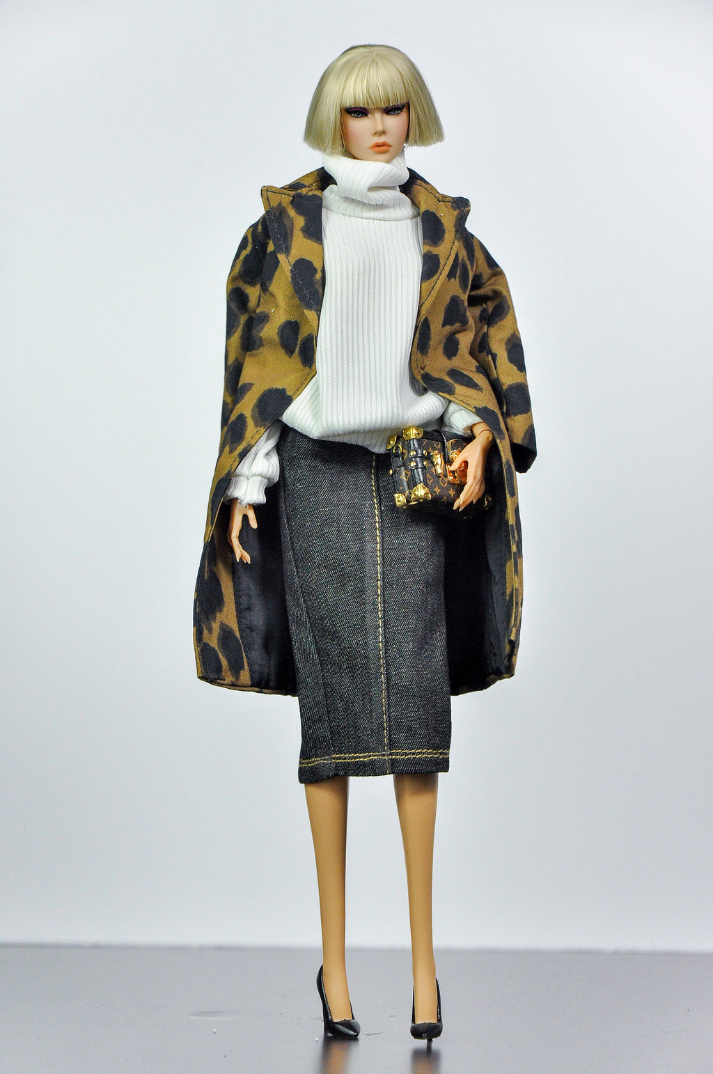 CULINARY CAPTIVATING | Ivory Turtleneck & Denim Pencil Skirt Set for Fashion Royalty Dolls | 1/6 Scale Doll Clothes by Plastik Tiara