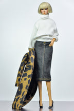 CULINARY CAPTIVATING | Ivory Turtleneck & Denim Pencil Skirt Set for Fashion Royalty Dolls | 1/6 Scale Doll Clothes by Plastik Tiara