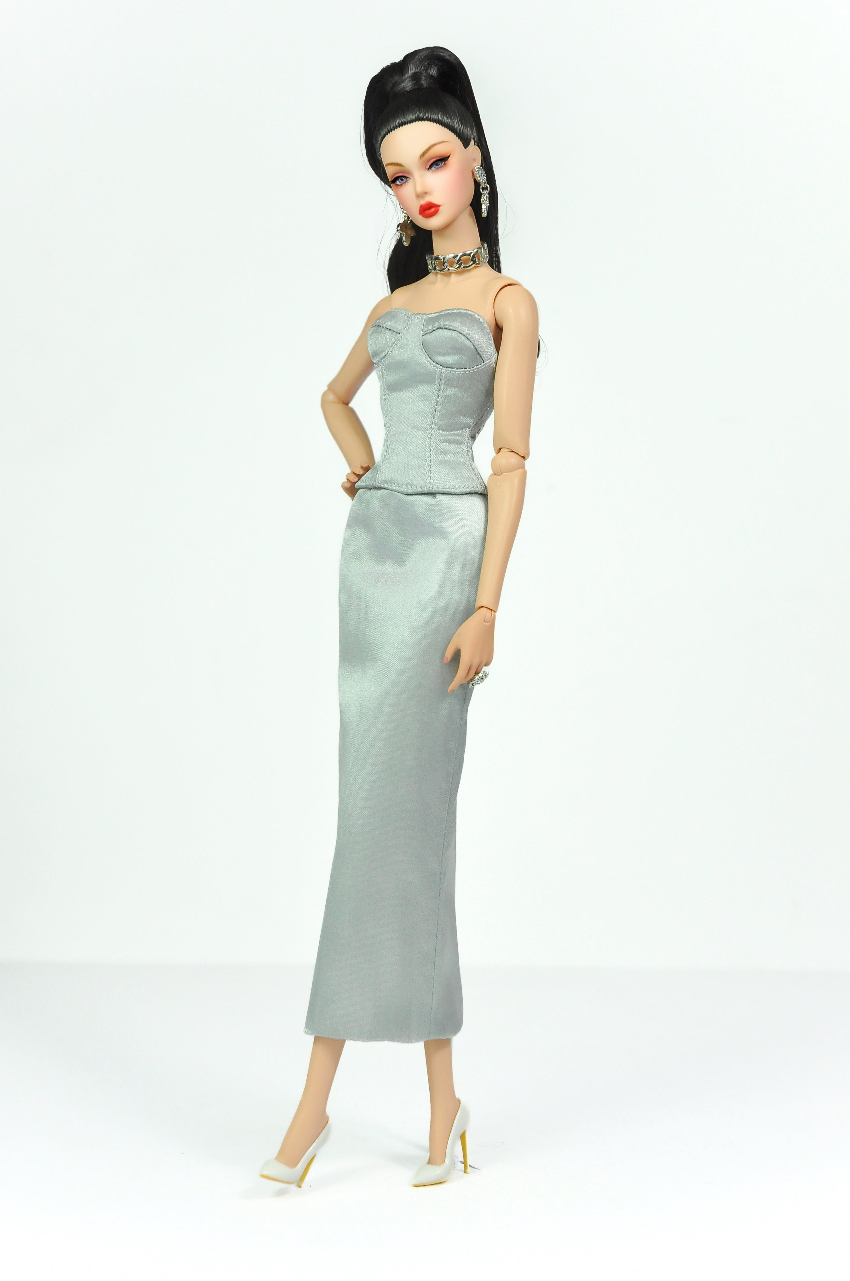 ORDINARY GIRL | Silver Modular Gown Set – 4-Piece Couture Ensemble -  1/6 Scale High Fashion Doll Clothes