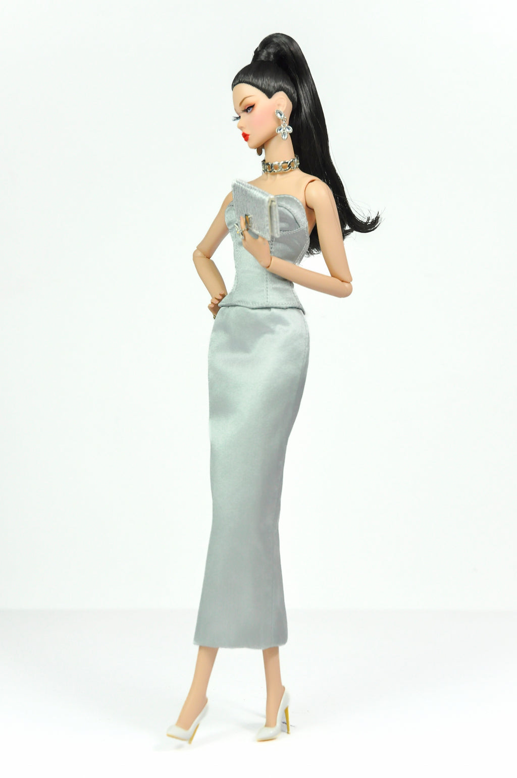 ORDINARY GIRL | Silver Modular Gown Set – 4-Piece Couture Ensemble -  1/6 Scale High Fashion Doll Clothes