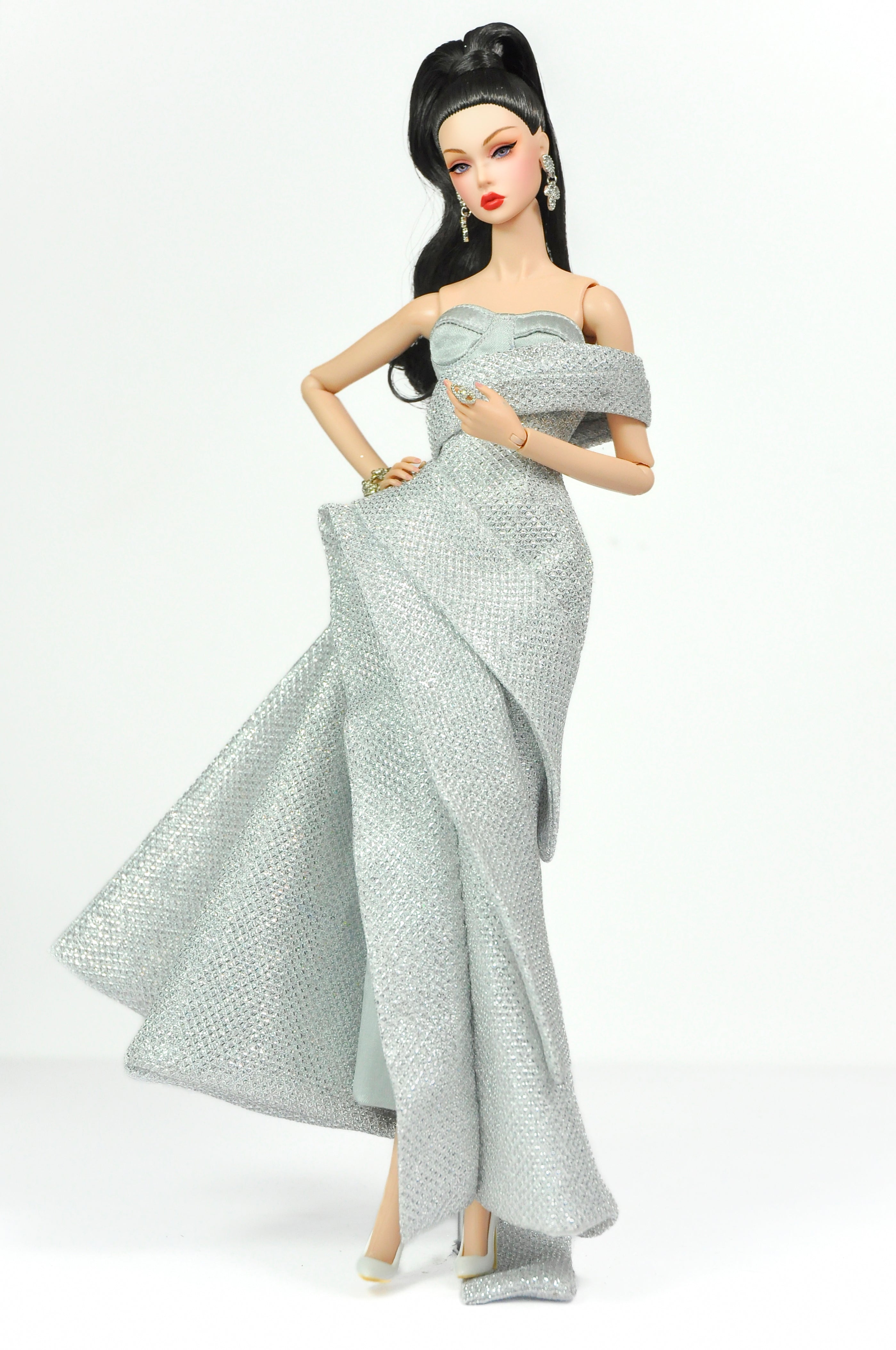 ORDINARY GIRL | Silver Modular Gown Set – 4-Piece Couture Ensemble -  1/6 Scale High Fashion Doll Clothes