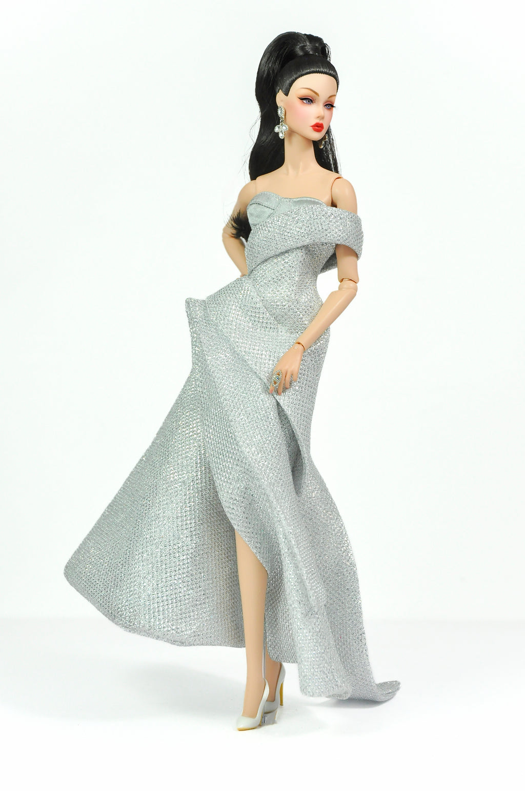 ORDINARY GIRL | Silver Modular Gown Set – 4-Piece Couture Ensemble -  1/6 Scale High Fashion Doll Clothes