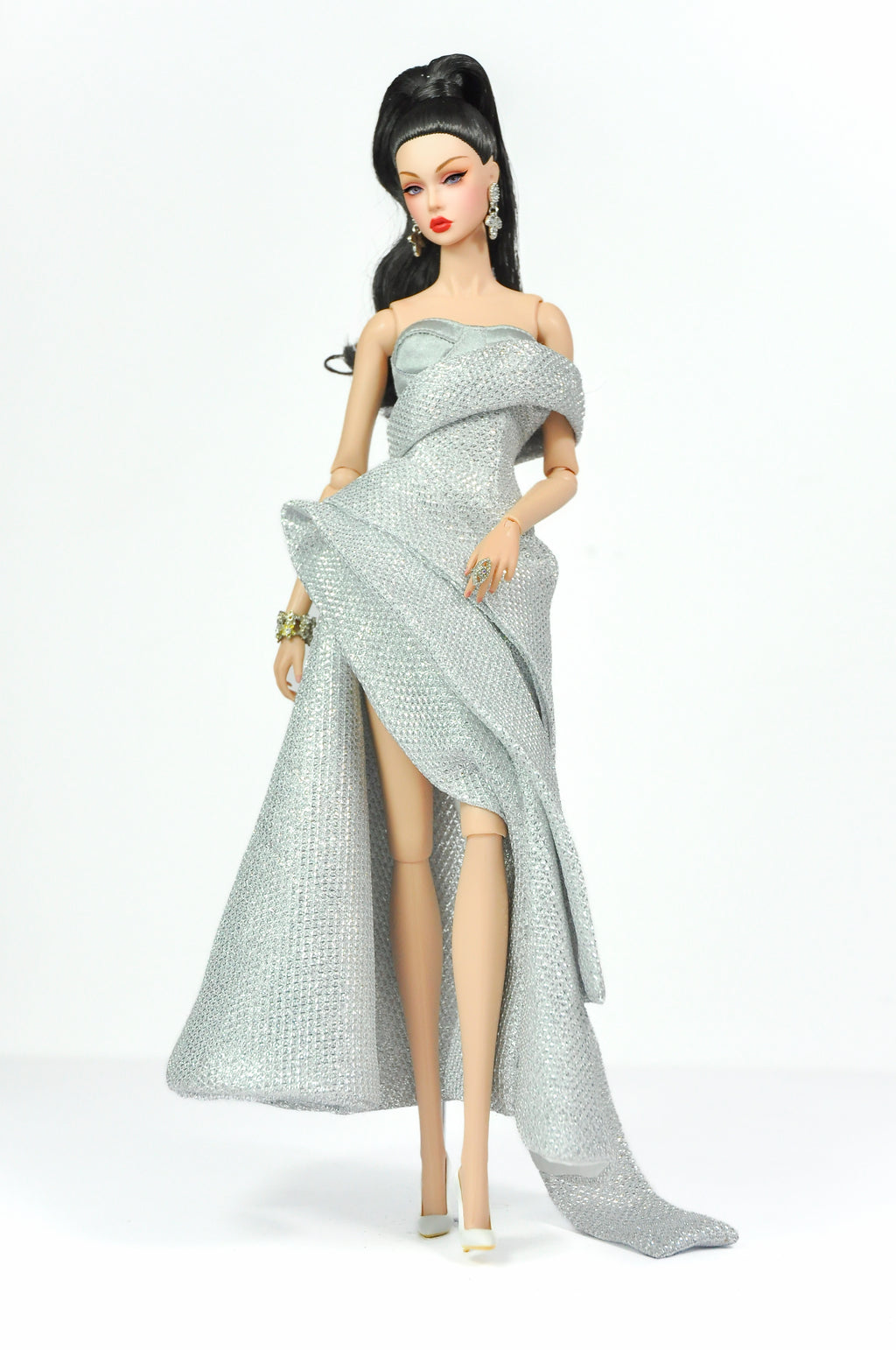 ORDINARY GIRL | Silver Modular Gown Set – 4-Piece Couture Ensemble -  1/6 Scale High Fashion Doll Clothes