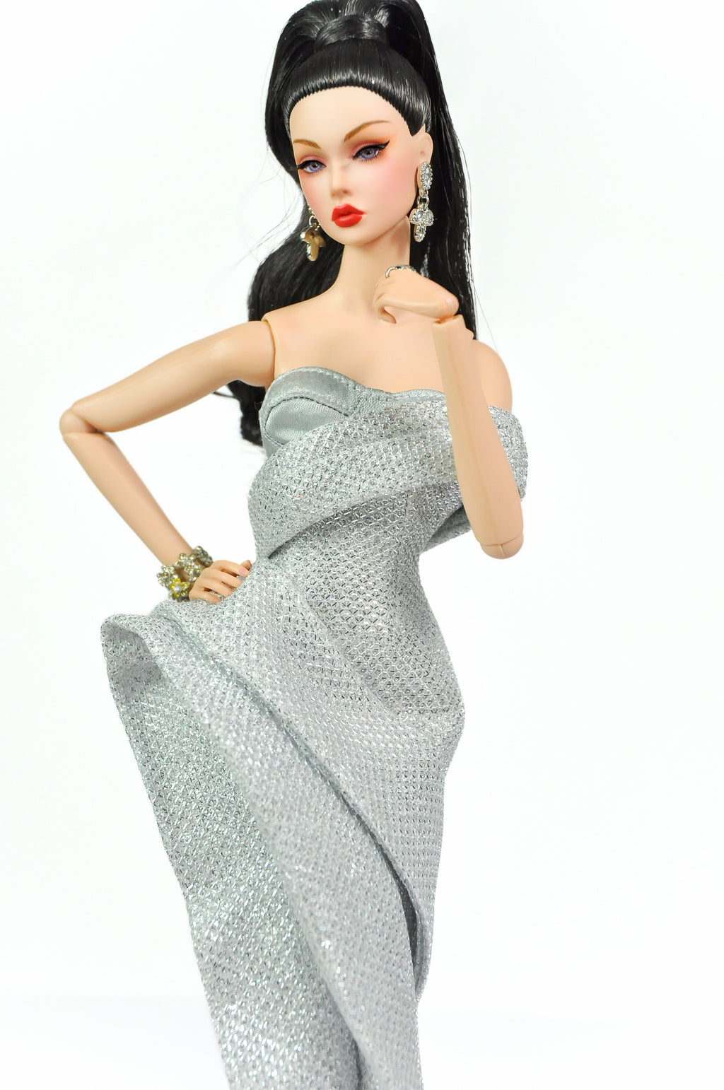 ORDINARY GIRL | Silver Modular Gown Set – 4-Piece Couture Ensemble -  1/6 Scale High Fashion Doll Clothes