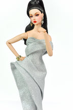 ORDINARY GIRL | Silver Modular Gown Set – 4-Piece Couture Ensemble -  1/6 Scale High Fashion Doll Clothes