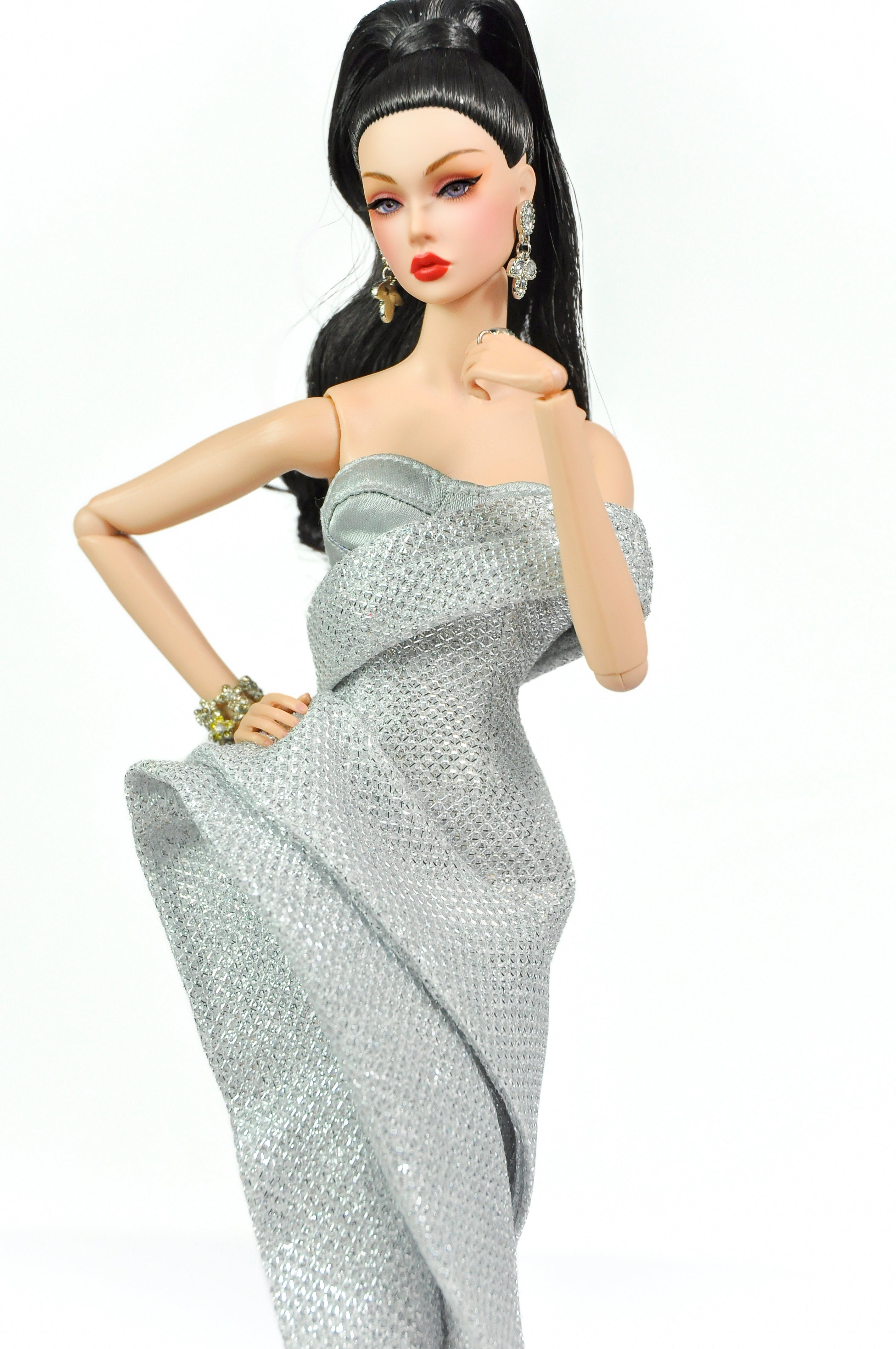 ORDINARY GIRL | Silver Modular Gown Set – 4-Piece Couture Ensemble -  1/6 Scale High Fashion Doll Clothes