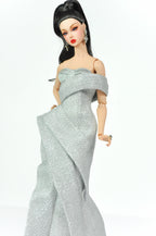 ORDINARY GIRL | Silver Modular Gown Set – 4-Piece Couture Ensemble -  1/6 Scale High Fashion Doll Clothes