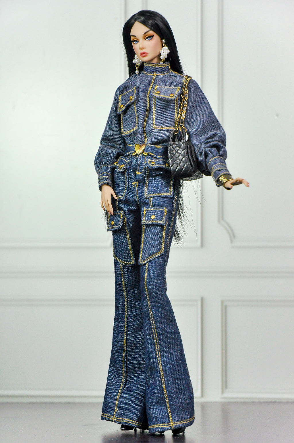 CULINARY CAPTIVATING | Fashion Royalty 6.0 Doll Clothes – Denim Utility Jacket and Cargo Pants Set