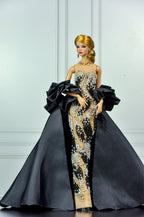 CULINARY CAPTIVATING | Black & Ivory Crystal Couture Gown for Fashion Royalty Dolls | OOAK Hand-Beaded Evening Dress | Integrity Toys 12 Inch Doll Clothes