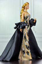 CULINARY CAPTIVATING | Black & Ivory Crystal Couture Gown for Fashion Royalty Dolls | OOAK Hand-Beaded Evening Dress | Integrity Toys 12 Inch Doll Clothes