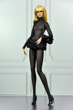 CULINARY CAPTIVATING | Black Sheer Couture Bodysuit & Faux Fur Coat for Fashion Royalty Dolls | Luxury Doll Clothes | Integrity Toys Fashion Set