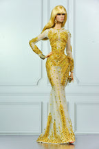 CULINARY CAPTIVATING | Gold Crystal Mermaid Gown for Fashion Royalty Dolls | Luxury Hand-Beaded Couture Dress | Integrity Toys Doll Clothes
