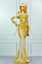 CULINARY CAPTIVATING | Gold Crystal Mermaid Gown for Fashion Royalty Dolls | Luxury Hand-Beaded Couture Dress | Integrity Toys Doll Clothes