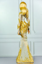 CULINARY CAPTIVATING | Gold Crystal Mermaid Gown for Fashion Royalty Dolls | Luxury Hand-Beaded Couture Dress | Integrity Toys Doll Clothes