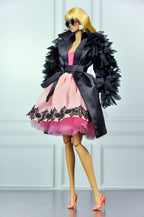 CULINARY CAPTIVATING | Pink Cocktail Dress & Black Statement Coat for Fashion Royalty Dolls | Designer Doll Clothes | Integrity Toys Fashion Outfit
