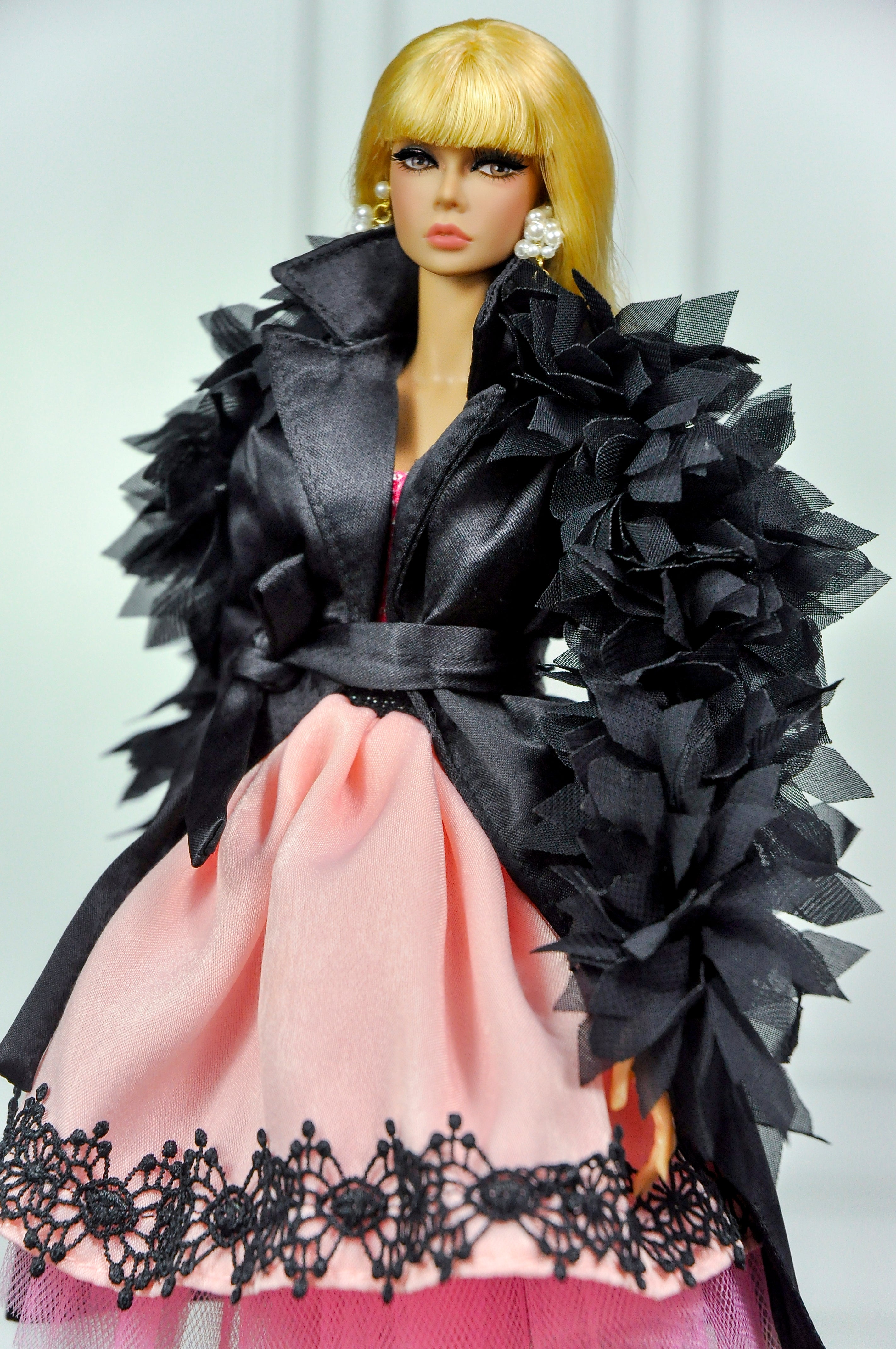 CULINARY CAPTIVATING | Pink Cocktail Dress & Black Statement Coat for Fashion Royalty Dolls | Designer Doll Clothes | Integrity Toys Fashion Outfit